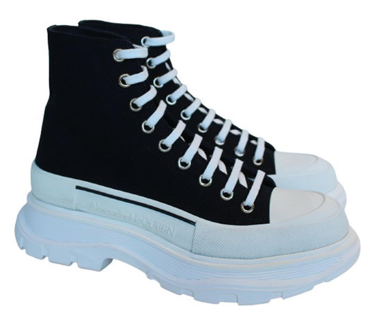 ALEXANDER MCQUEEN Men's Black White Tread Slick Canvas Boots EU42 UK8 NEW