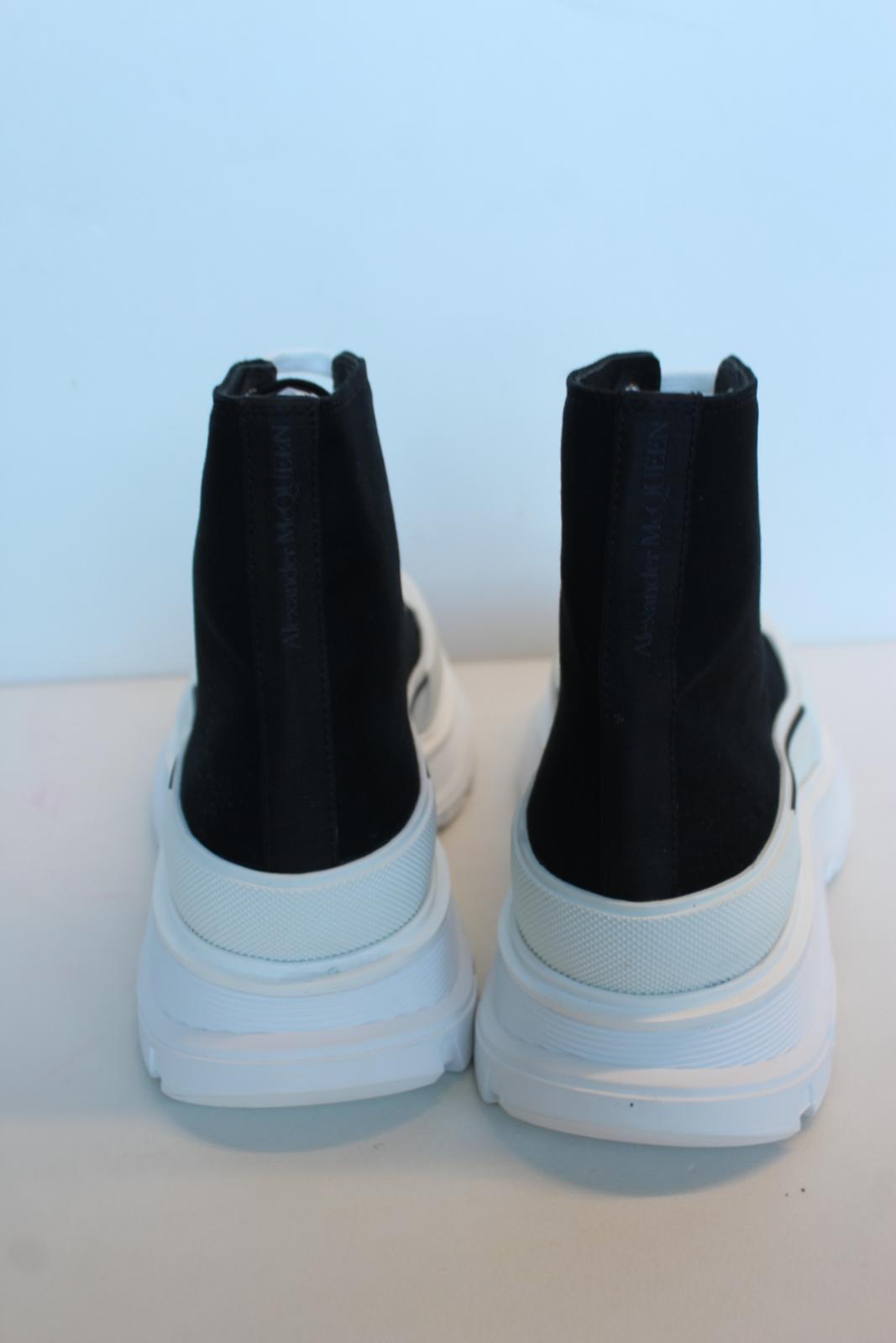 ALEXANDER MCQUEEN Men's Black White Tread Slick Canvas Boots EU42 UK8 NEW