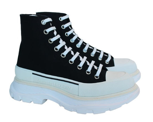 ALEXANDER MCQUEEN Men's Black White Tread Slick Canvas Boots EU41 UK7 NEW