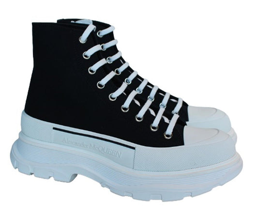 ALEXANDER MCQUEEN Men's Black White Tread Slick Canvas Boots EU44 UK10 NEW