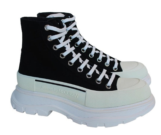 ALEXANDER MCQUEEN Men's Black White Tread Slick Canvas Boots EU40.5 UK6.5 NEW