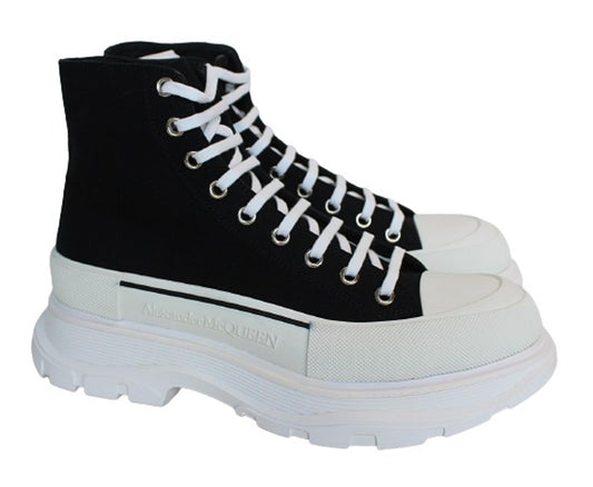 ALEXANDER MCQUEEN Men's Black White Tread Slick Canvas Boots EU44.5 UK10.5 NEW