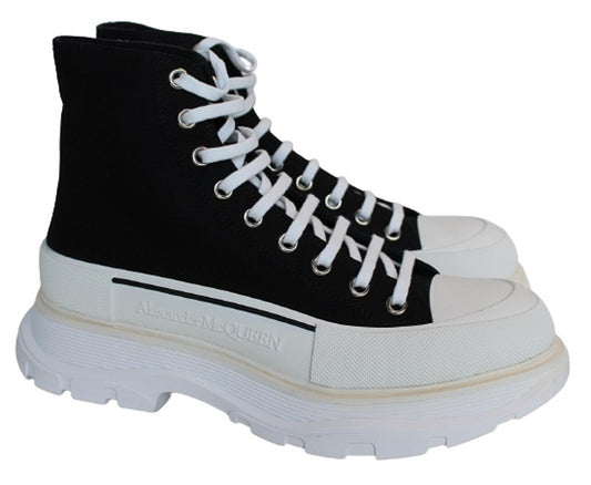 ALEXANDER MCQUEEN Men's Black White Tread Slick Canvas Boots EU43.5 UK9.5 NEW