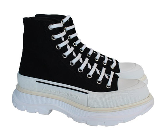 ALEXANDER MCQUEEN Men's Black White Tread Slick Canvas Boots EU43 UK9 NEW