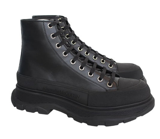 ALEXANDER MCQUEEN Men's Black Tread Slick Leather Rubber Boots EU43 UK9 NEW
