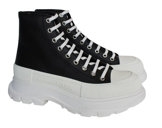 ALEXANDER MCQUEEN Men's Black White Tread Slick Leather Boots EU43 UK9 NEW