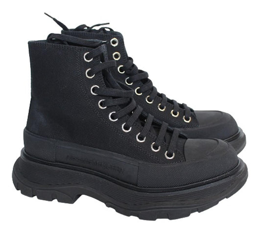 ALEXANDER MCQUEEN Ladies Black Tread Slick Canvas Rubber Boots EU37 UK4 NEW