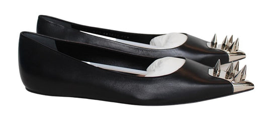 ALEXANDER MCQUEEN Ladies Black Leather Punk Stud Flat Shoes EU36.5 UK3.5 NEW