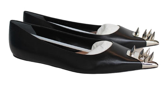ALEXANDER MCQUEEN Ladies Black Leather Punk Stud Flat Shoes EU38.5 UK5.5 NEW