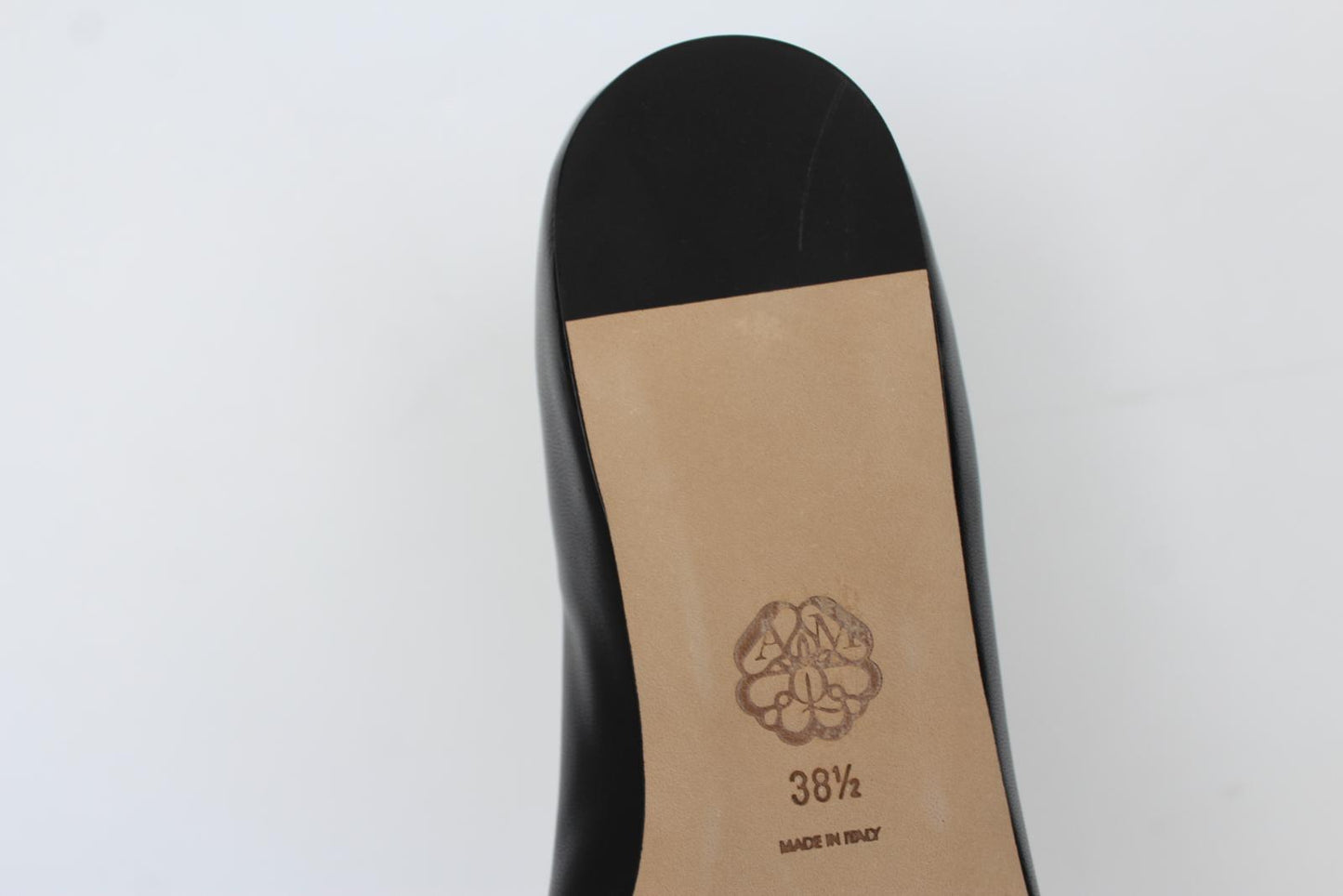 ALEXANDER MCQUEEN Ladies Black Leather Punk Stud Flat Shoes EU38.5 UK5.5 NEW