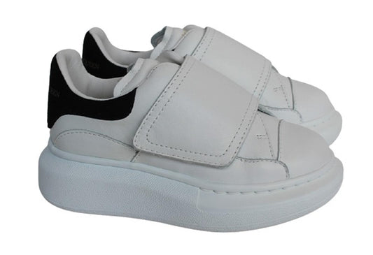 ALEXANDER MCQUEEN Kids' White Black Leather Touch Strap Trainers EU25 UK8 NEW