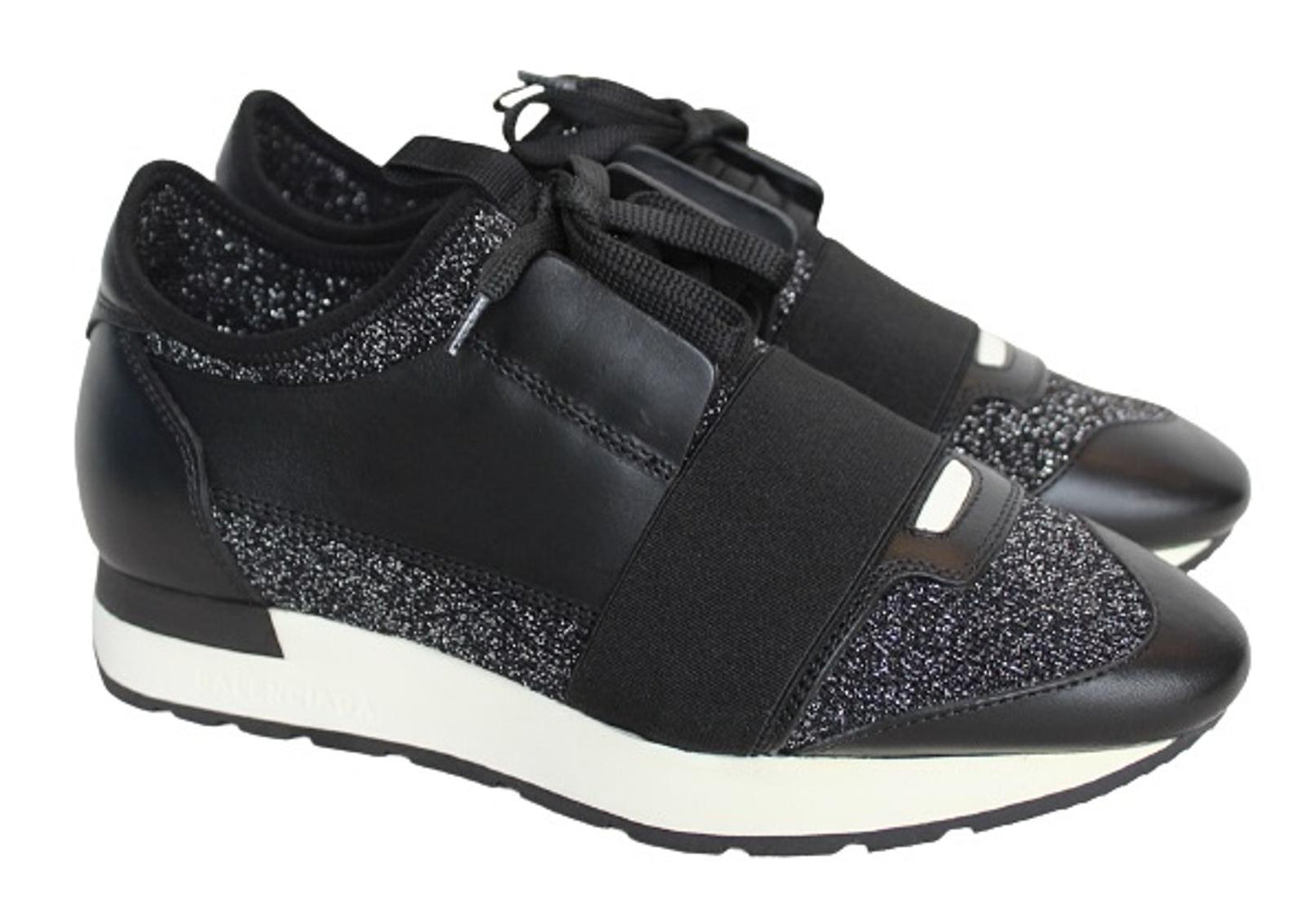 BALENCIAGA Ladies Black Glitter Fabric/Leather Race Runner Trainers EU36 UK3 NEW