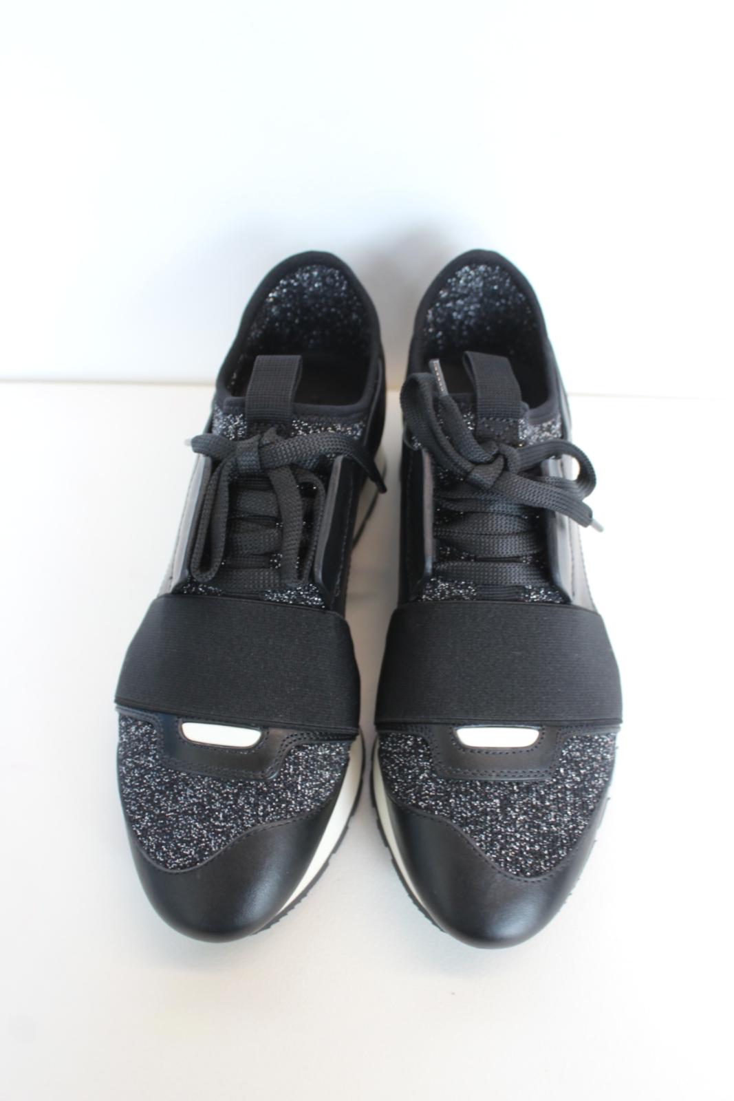 BALENCIAGA Ladies Black Glitter Fabric/Leather Race Runner Trainers EU36 UK3 NEW