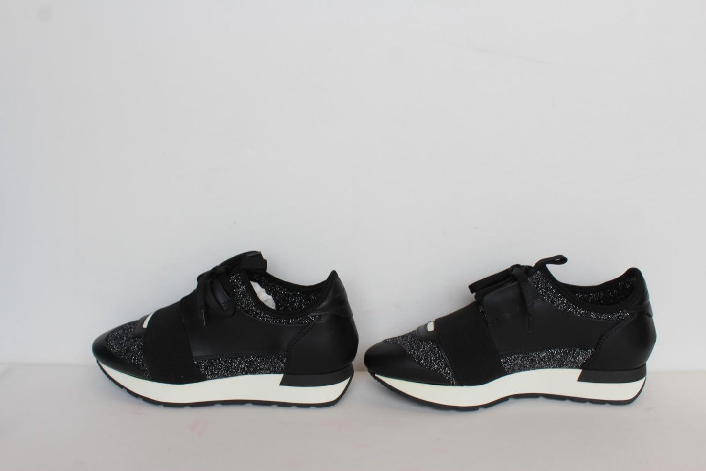 BALENCIAGA Ladies Black Glitter Fabric/Leather Race Runner Trainers EU36 UK3 NEW