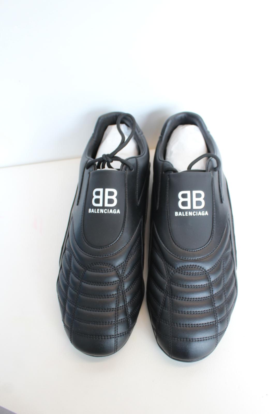 BALENCIAGA Men's Black Quilted White Logo Low Top Trainers EU45 UK11 NEW