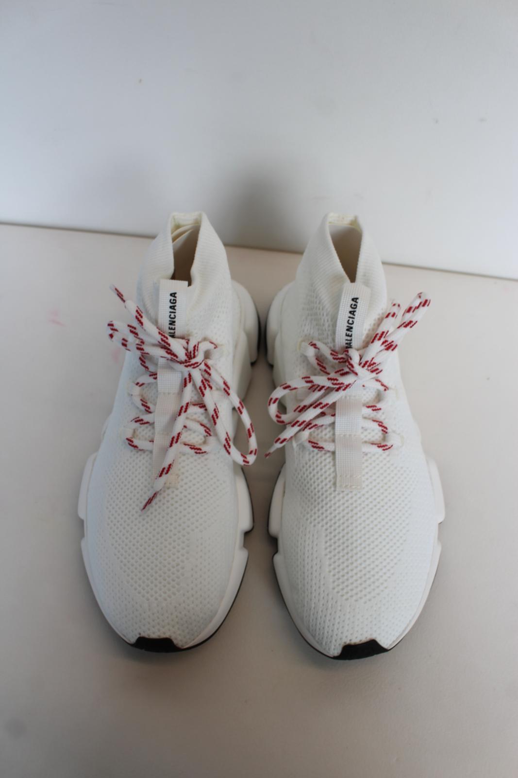 BALENCIAGA Ladies White Red Knitted Mesh Speed Lace Up Trainers EU38 UK5 NEW