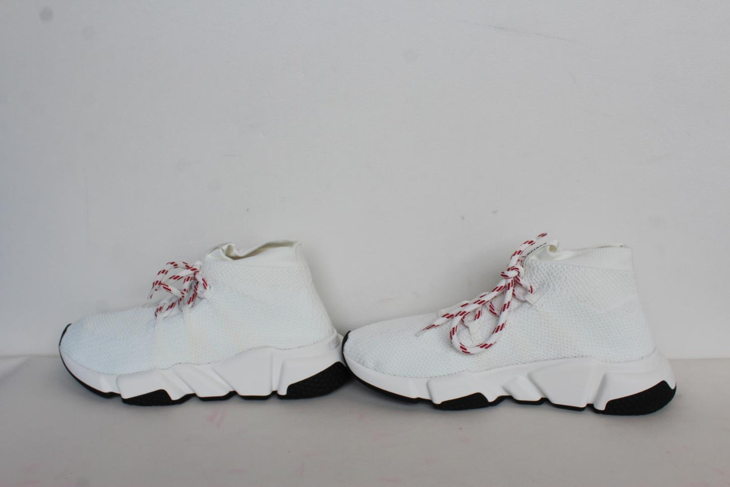 BALENCIAGA Ladies White Red Knitted Mesh Speed Lace Up Trainers EU38 UK5 NEW