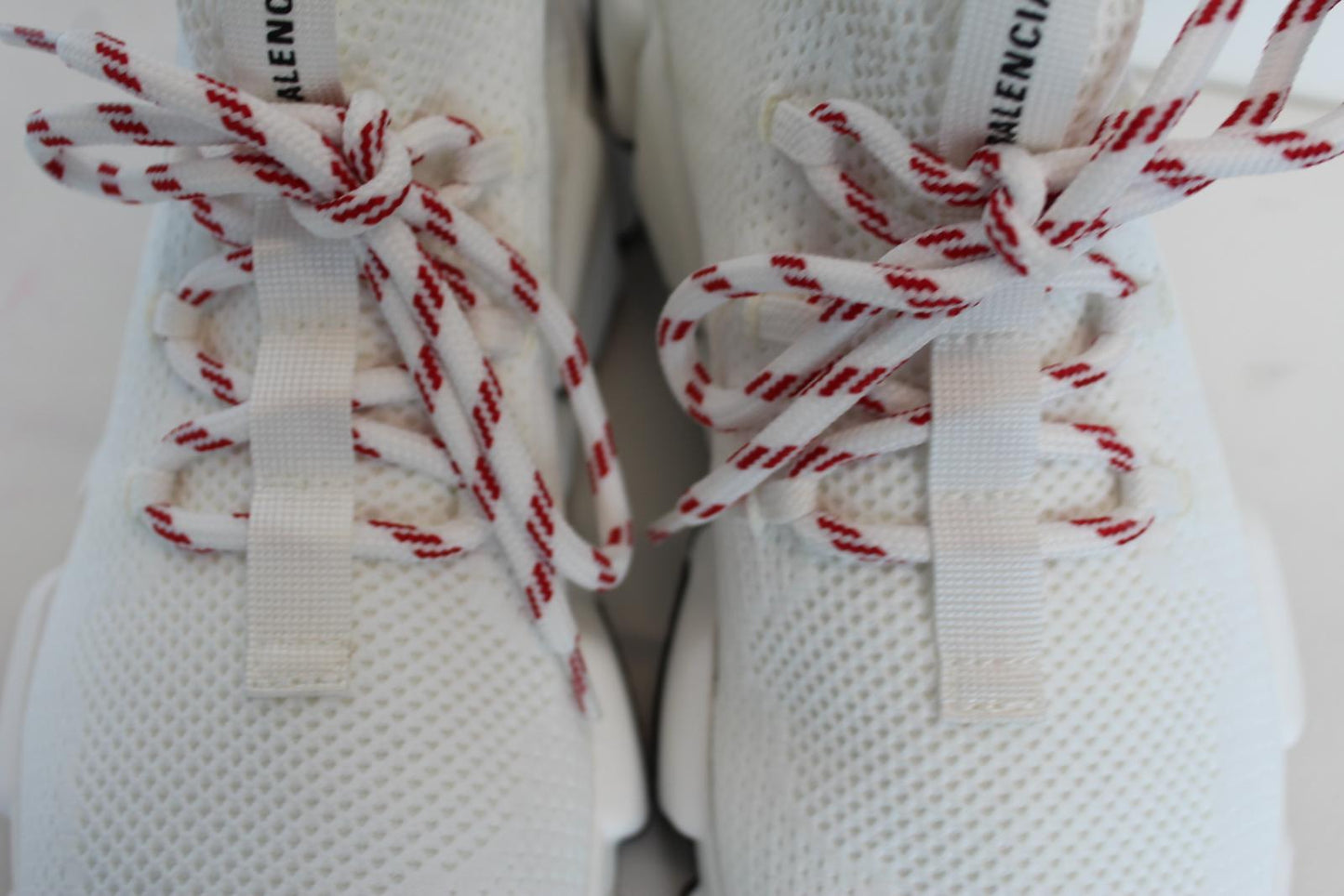 BALENCIAGA Ladies White Red Knitted Mesh Speed Lace Up Trainers EU38 UK5 NEW