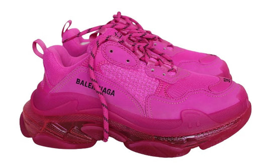 BALENCIAGA Ladies Triple S Fuchsia Pink Mesh/Faux Leather Trainers EU38 UK5 NEW