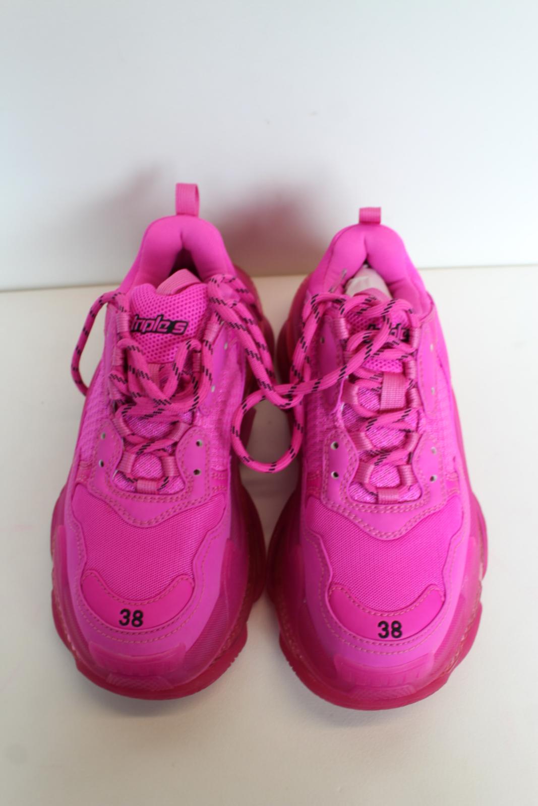 BALENCIAGA Ladies Triple S Fuchsia Pink Mesh/Faux Leather Trainers EU38 UK5 NEW