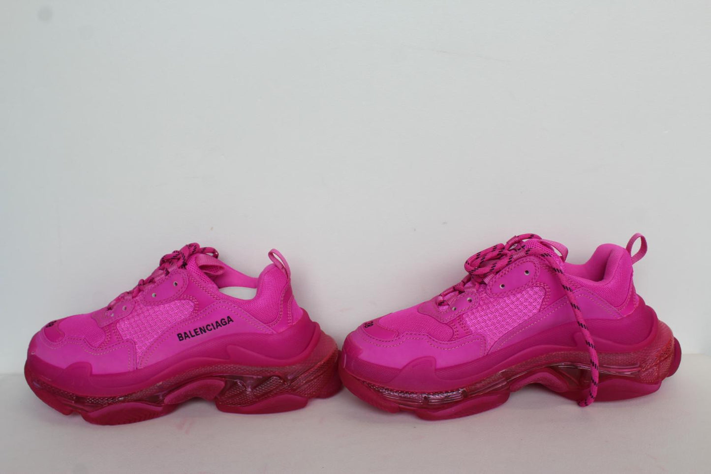 BALENCIAGA Ladies Triple S Fuchsia Pink Mesh/Faux Leather Trainers EU38 UK5 NEW