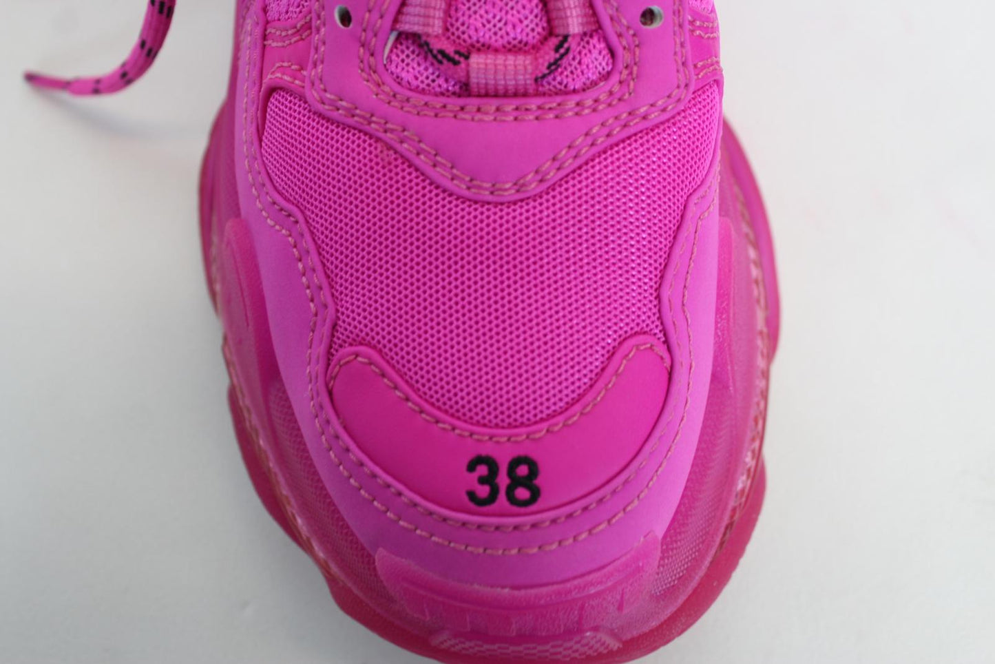 BALENCIAGA Ladies Triple S Fuchsia Pink Mesh/Faux Leather Trainers EU38 UK5 NEW