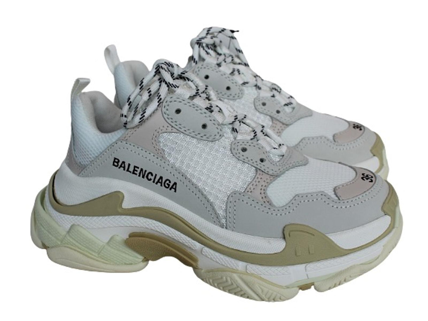 BALENCIAGA Ladies Triple S White Honey Comb Net/Faux Leather Trainers UK3 NEW