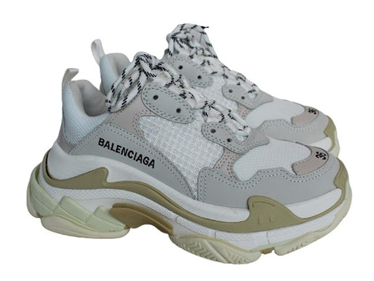 BALENCIAGA Ladies Triple S White Honey Comb Net/Faux Leather Trainers UK3 NEW