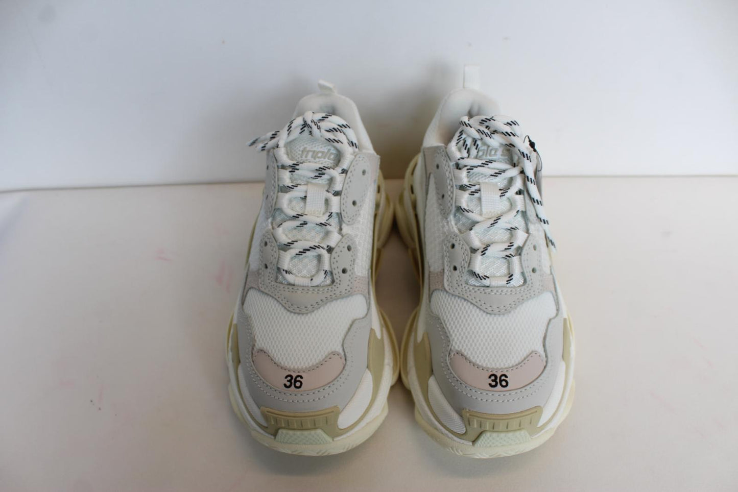 BALENCIAGA Ladies Triple S White Honey Comb Net/Faux Leather Trainers UK3 NEW
