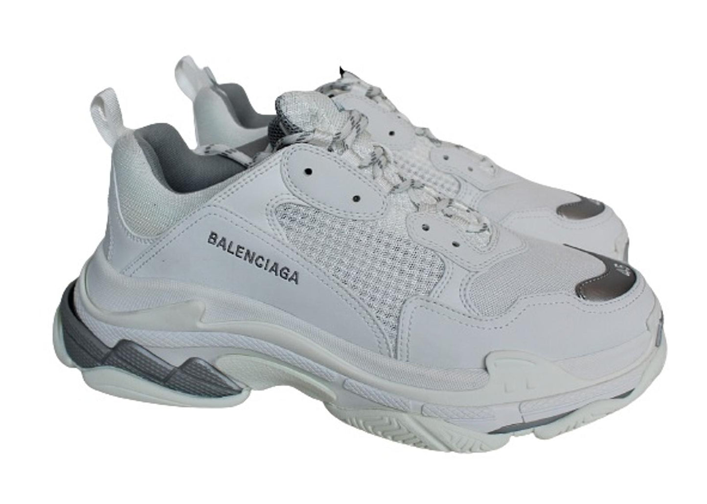 BALENCIAGA Men's Triple S White Metal Grey Mesh & Faux Leather Trainers UK11 NEW