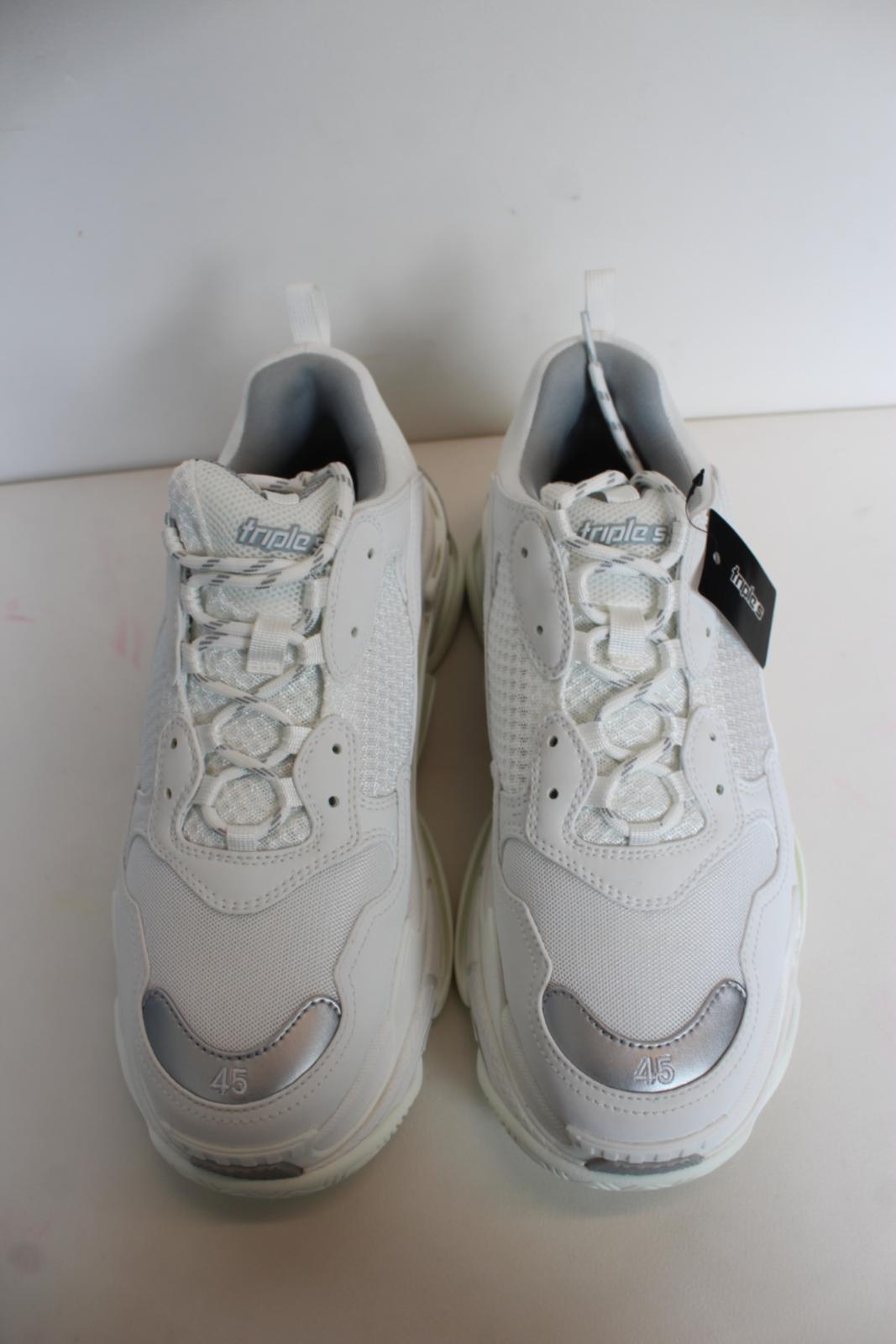 BALENCIAGA Men's Triple S White Metal Grey Mesh & Faux Leather Trainers UK11 NEW