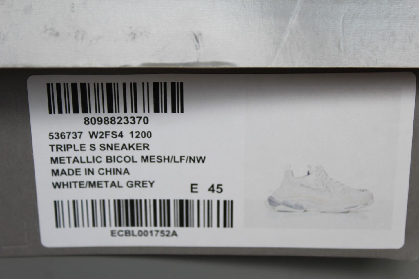 BALENCIAGA Men's Triple S White Metal Grey Mesh & Faux Leather Trainers UK11 NEW