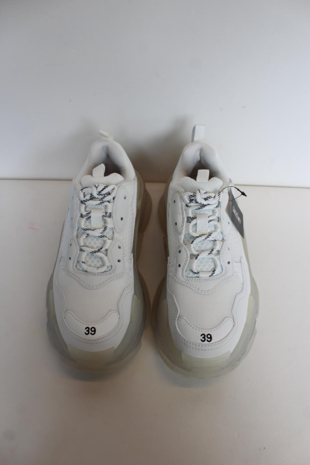 BALENCIAGA Ladies Triple S White Clear Soles Mesh Faux Leather Trainers UK6 NEW