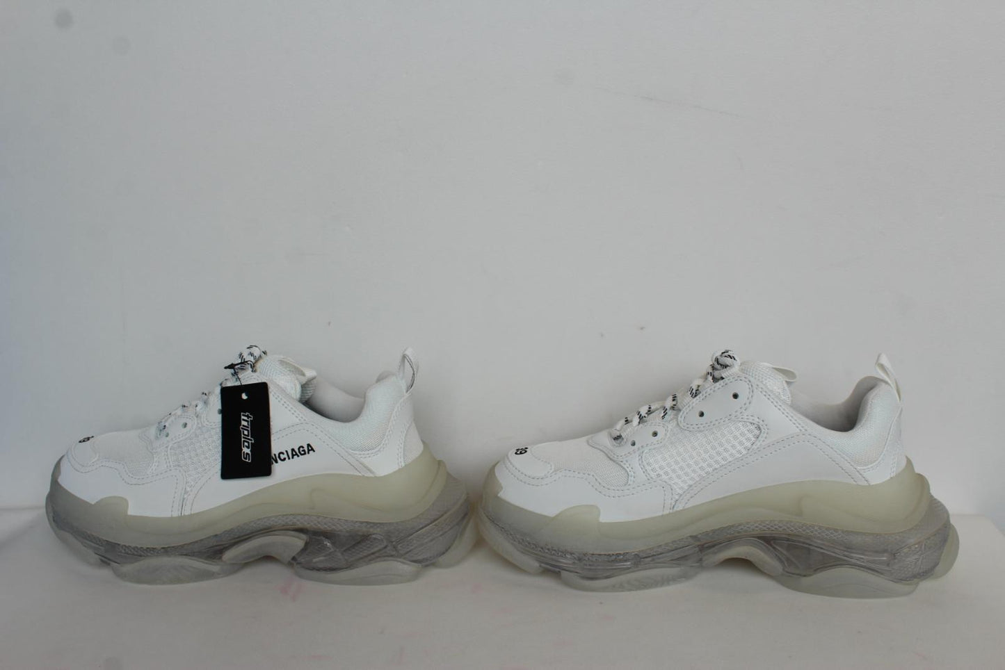 BALENCIAGA Ladies Triple S White Clear Soles Mesh Faux Leather Trainers UK6 NEW