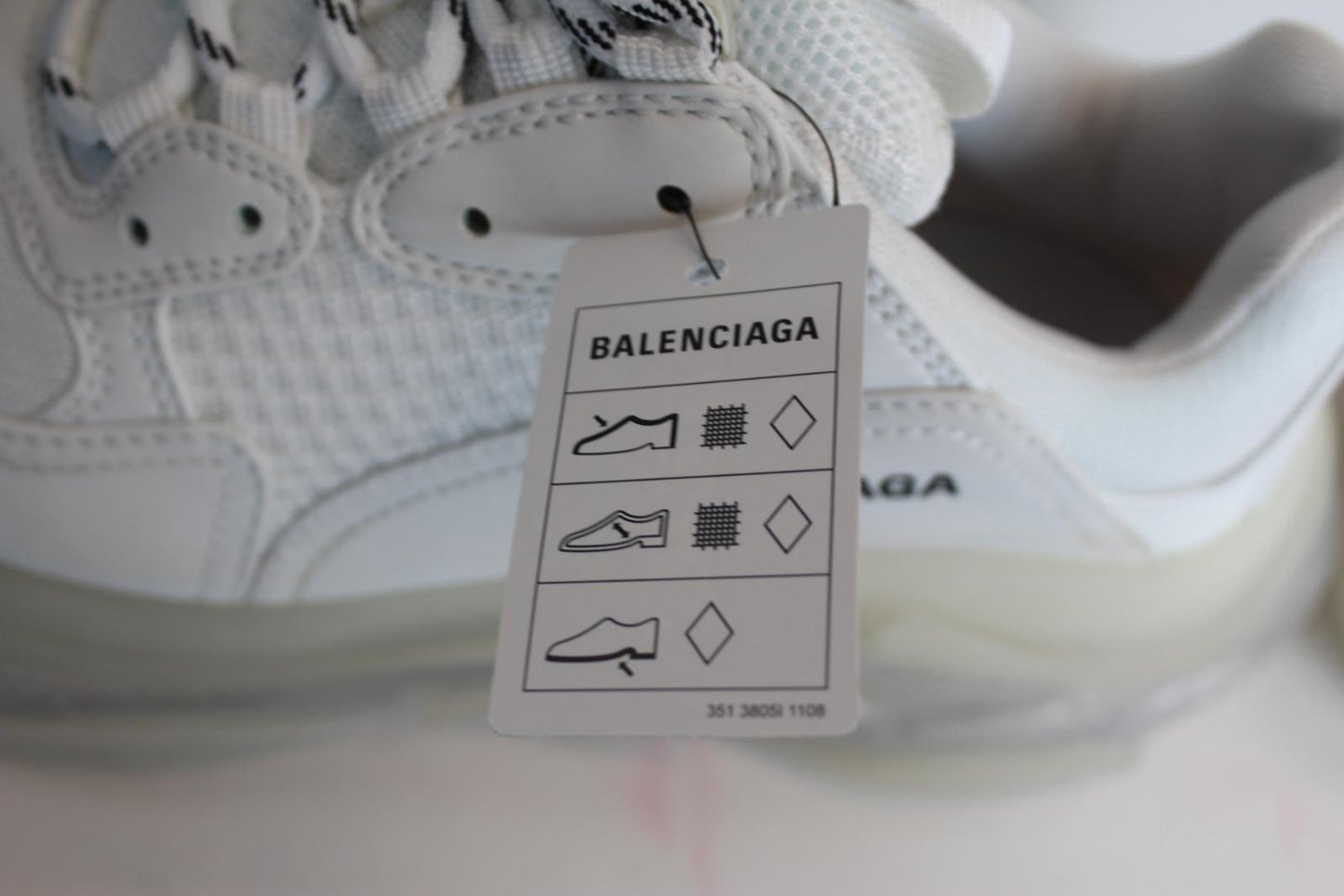 BALENCIAGA Ladies Triple S White Clear Soles Mesh Faux Leather Trainers UK6 NEW