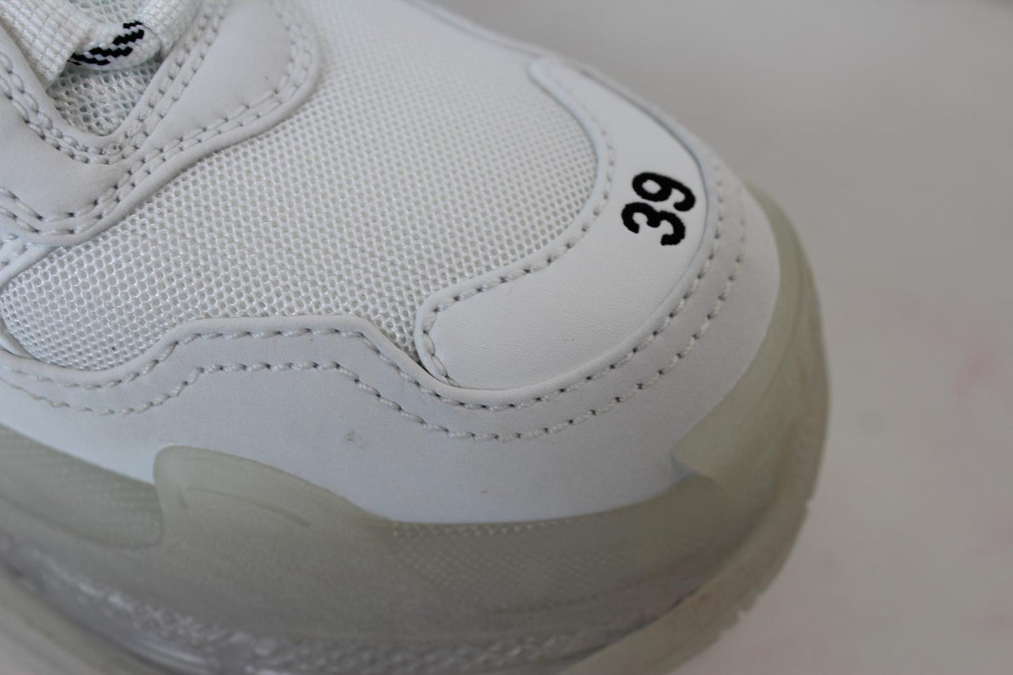 BALENCIAGA Ladies Triple S White Clear Soles Mesh Faux Leather Trainers UK6 NEW