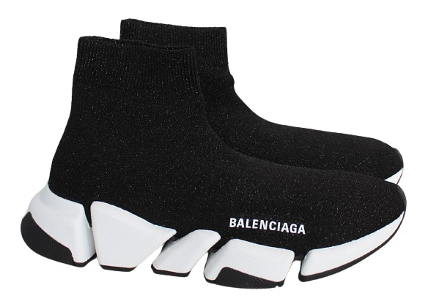 BALENCIAGA Ladies Speed 2.0 LT Black White Logo Shiny Knit Trainers EU38 UK5 NEW