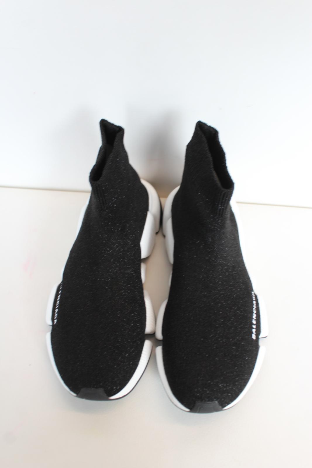 BALENCIAGA Ladies Speed 2.0 LT Black White Logo Shiny Knit Trainers EU38 UK5 NEW