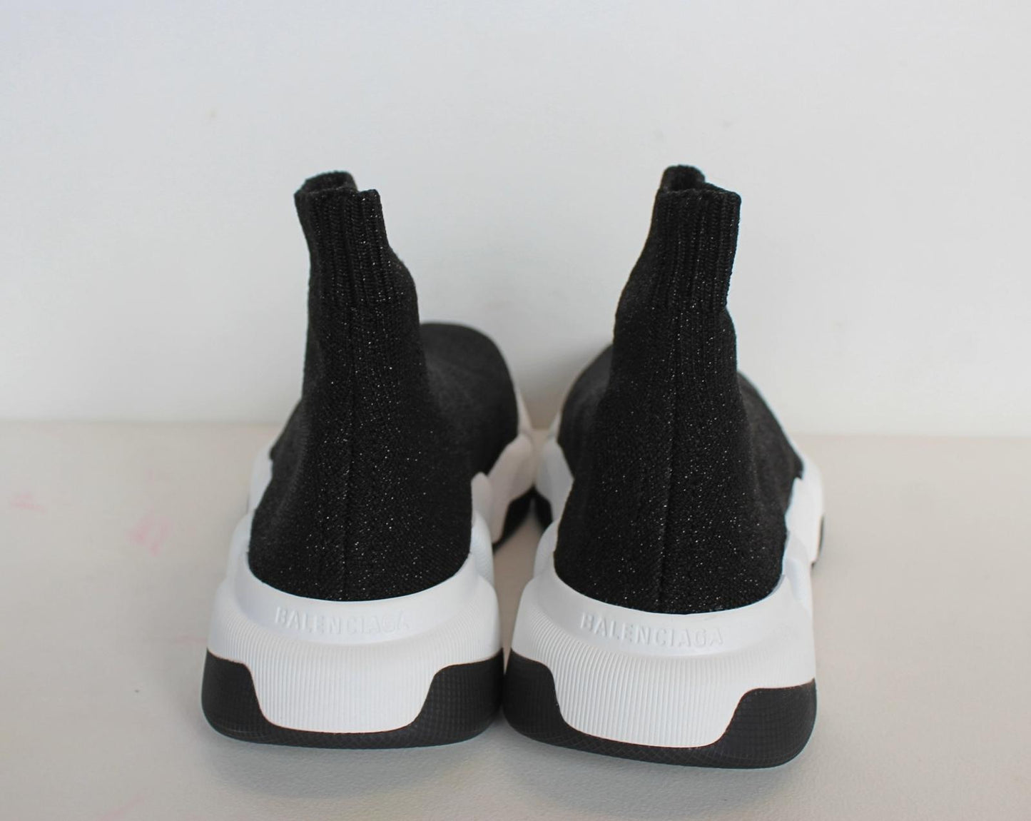 BALENCIAGA Ladies Speed 2.0 LT Black White Logo Shiny Knit Trainers EU38 UK5 NEW