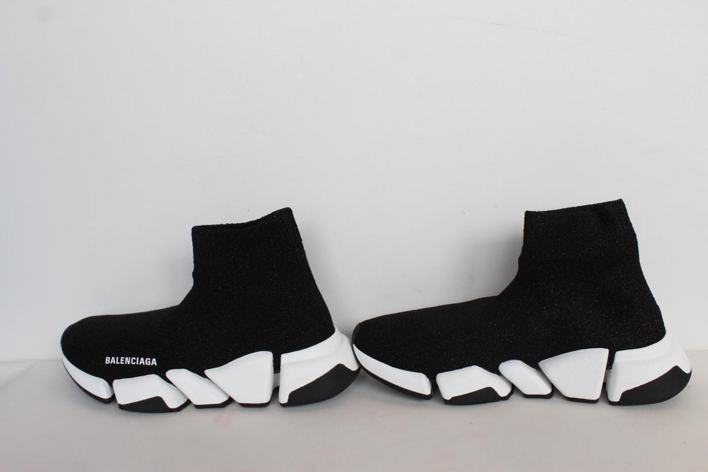 BALENCIAGA Ladies Speed 2.0 LT Black White Logo Shiny Knit Trainers EU38 UK5 NEW