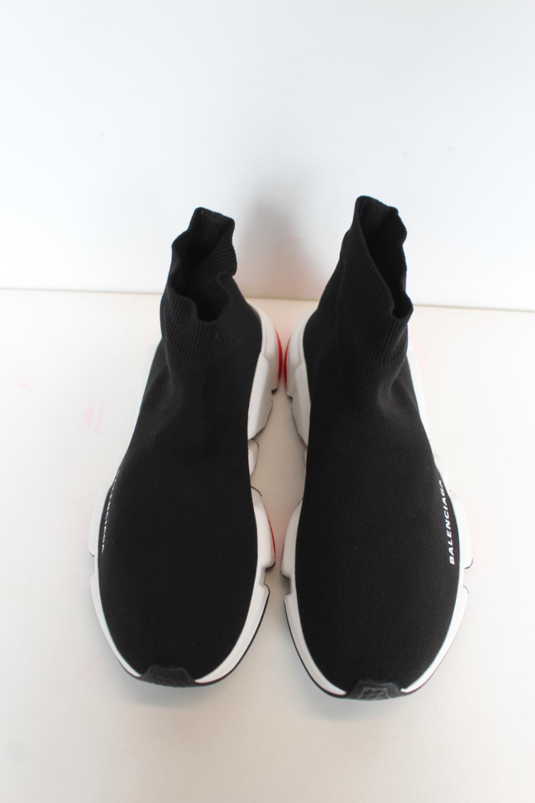 BALENCIAGA Ladies Black Red White Speed Sock Knitted Trainers EU40 UK7 NEW