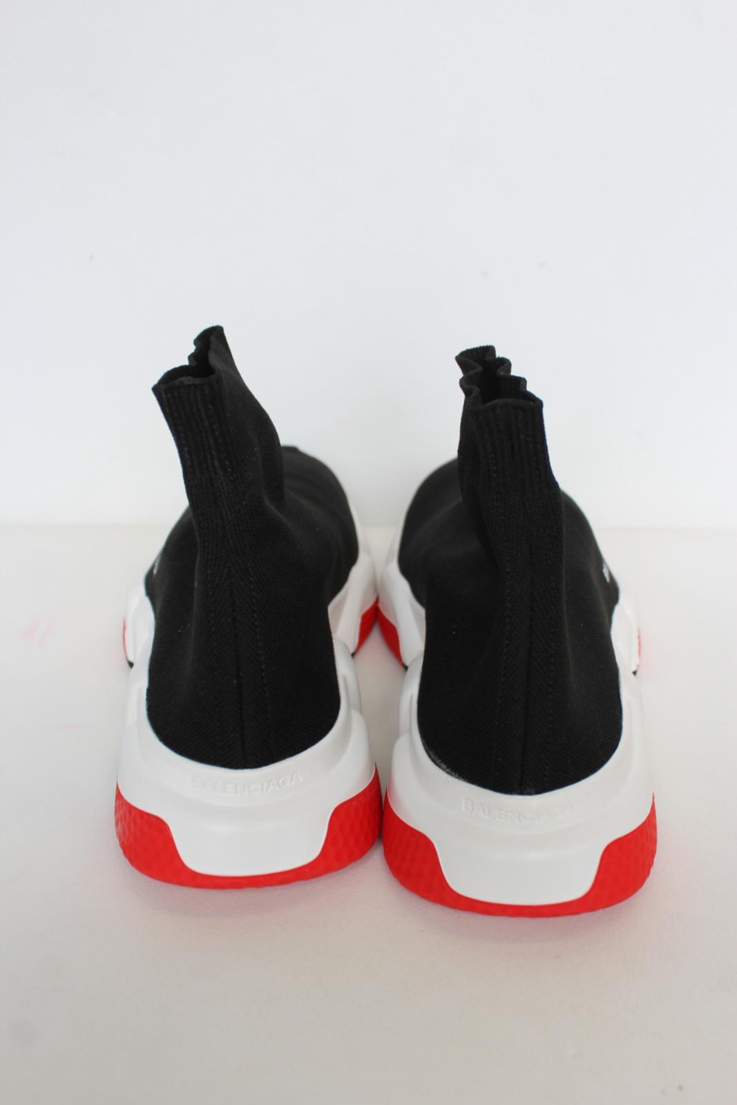 BALENCIAGA Ladies Black Red White Speed Sock Knitted Trainers EU40 UK7 NEW