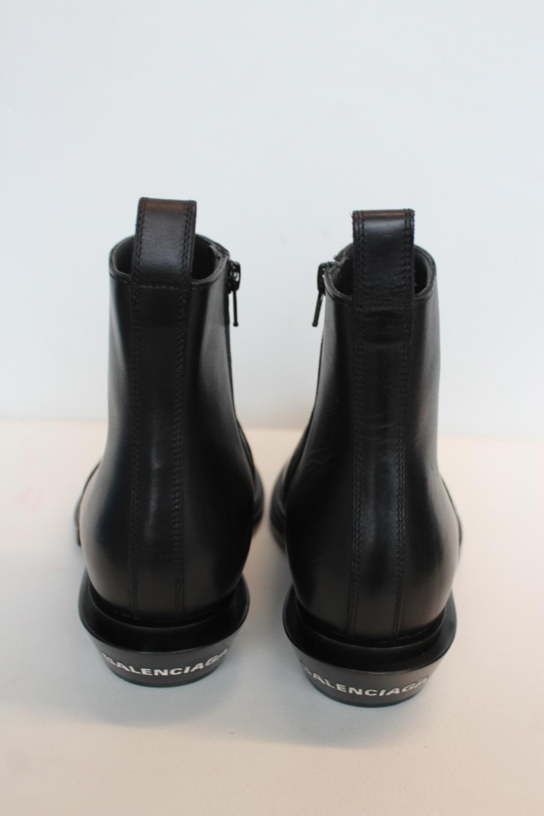 BALENCIAGA Ladies Black Leather White Logo Side Zip Ankle Boots EU38 UK5 NEW
