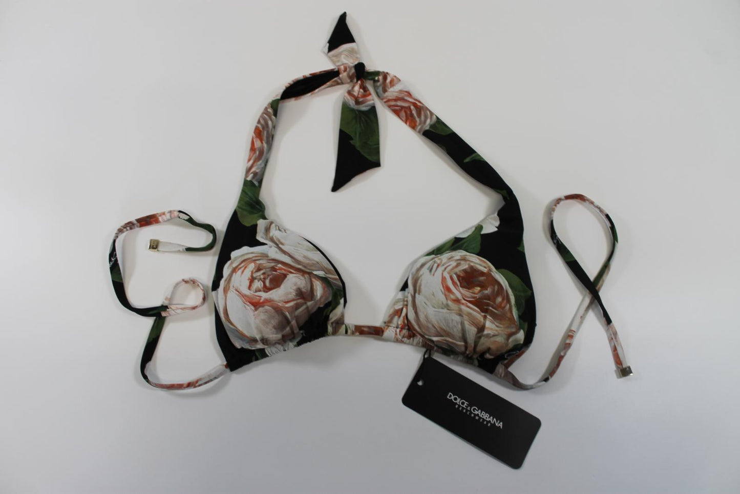 DOLCE & GABBANA Ladies Multicolour Rose Print Halter Bikini Top Size XS BNWT