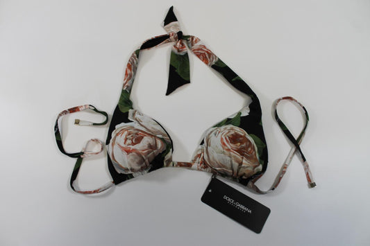 DOLCE & GABBANA Ladies Multicolour Rose Print Halter Bikini Top Size XS BNWT