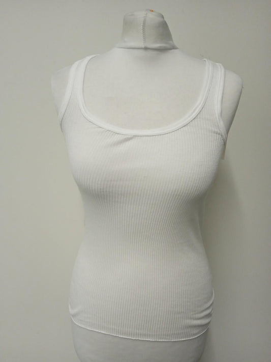 ISABEL MARANT Ladies White Cotton Round Neck Ribbed Tank Top Size UK S NEW
