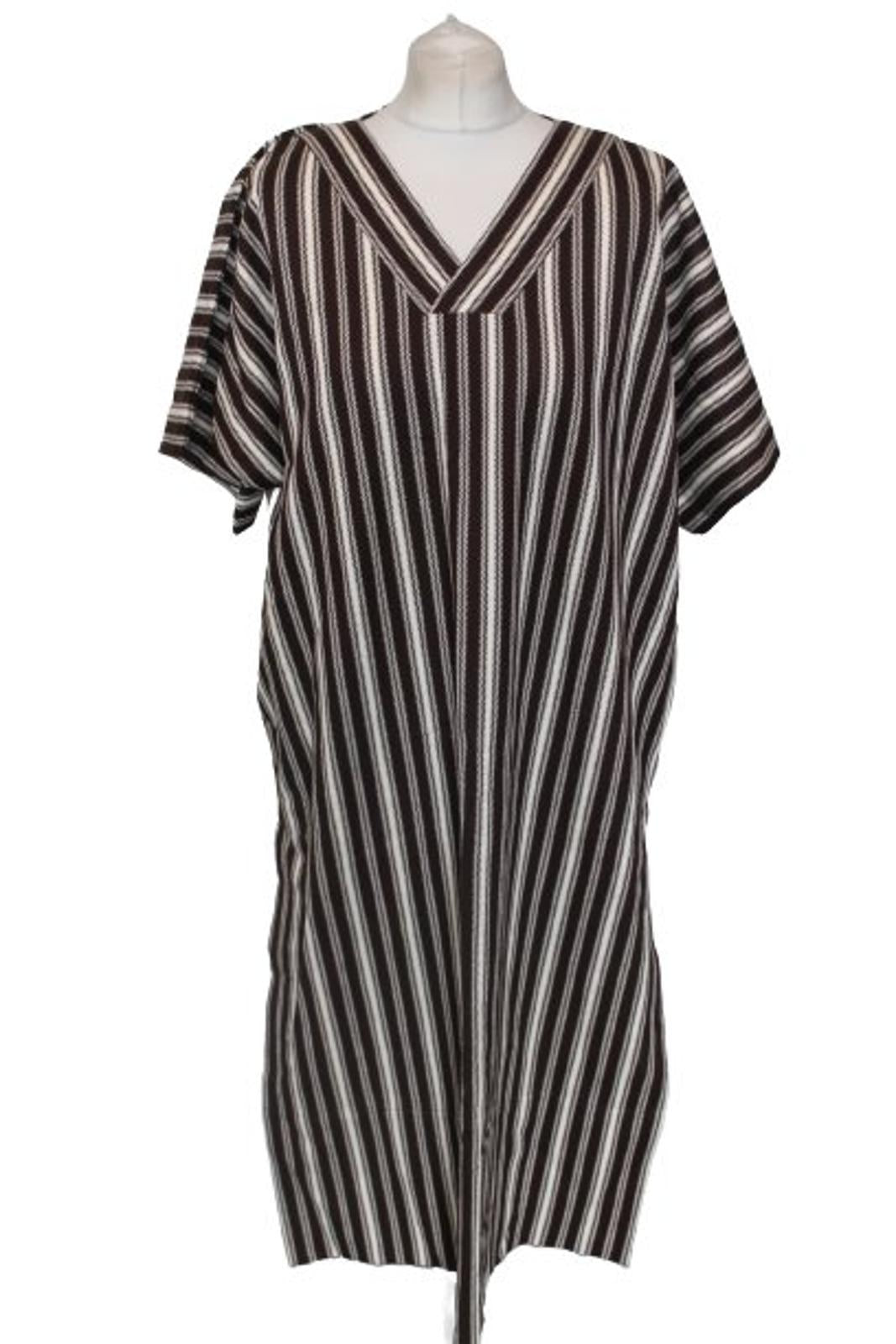 JIL SANDER Ladies Brown/White Stripe Cotton Short Sleeve Midi Shift Dress S BNWT