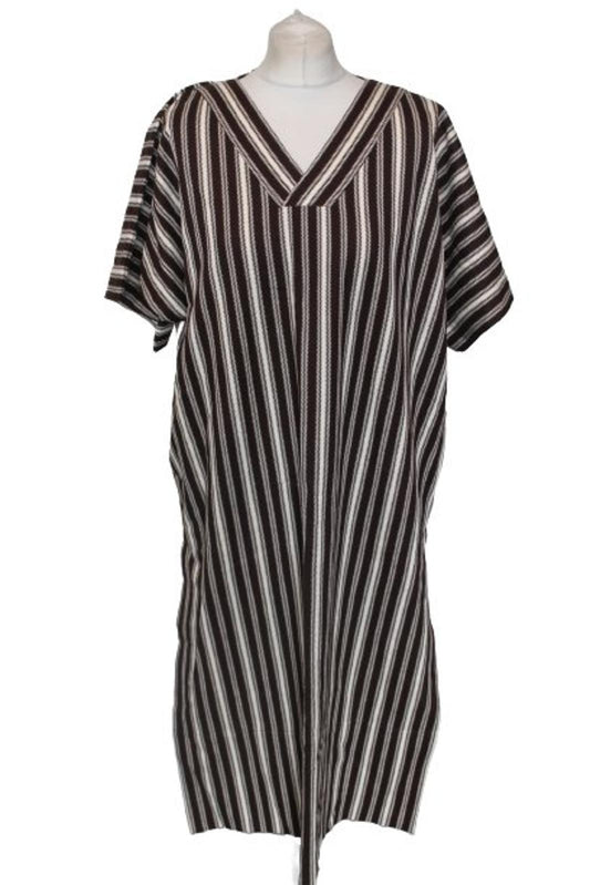 JIL SANDER Ladies Brown/White Stripe Cotton Short Sleeve Midi Shift Dress S BNWT