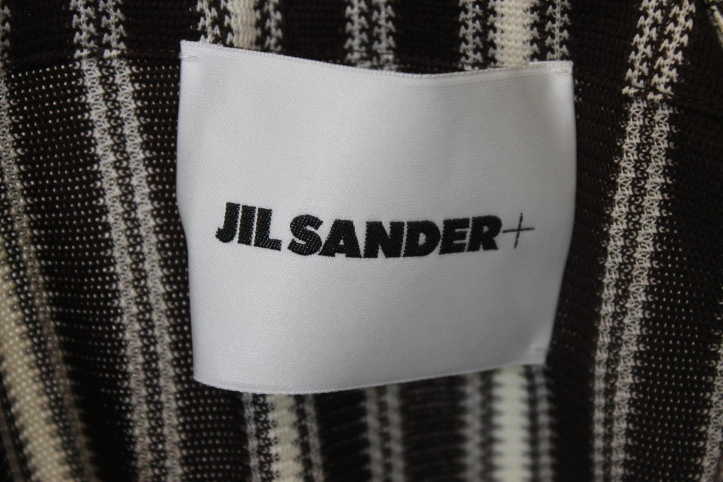 JIL SANDER Ladies Brown/White Stripe Cotton Short Sleeve Midi Shift Dress S BNWT