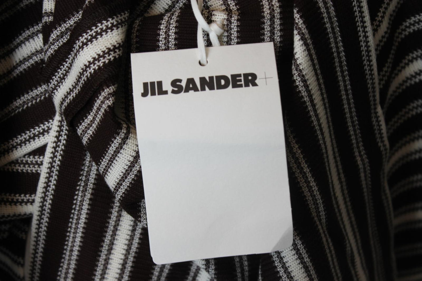 JIL SANDER Ladies Brown/White Stripe Cotton Short Sleeve Midi Shift Dress S BNWT